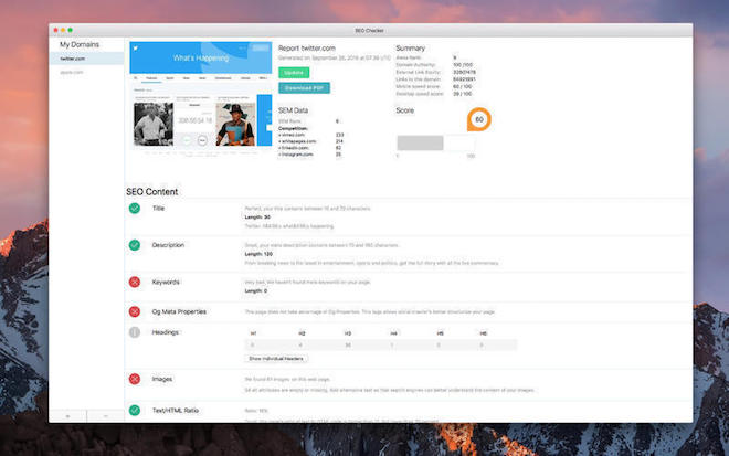 SEO Checker Mac版 网站SEO诊断分析工具 <span style='color:#ff0000;'>v2.0(2)</span>的预览图